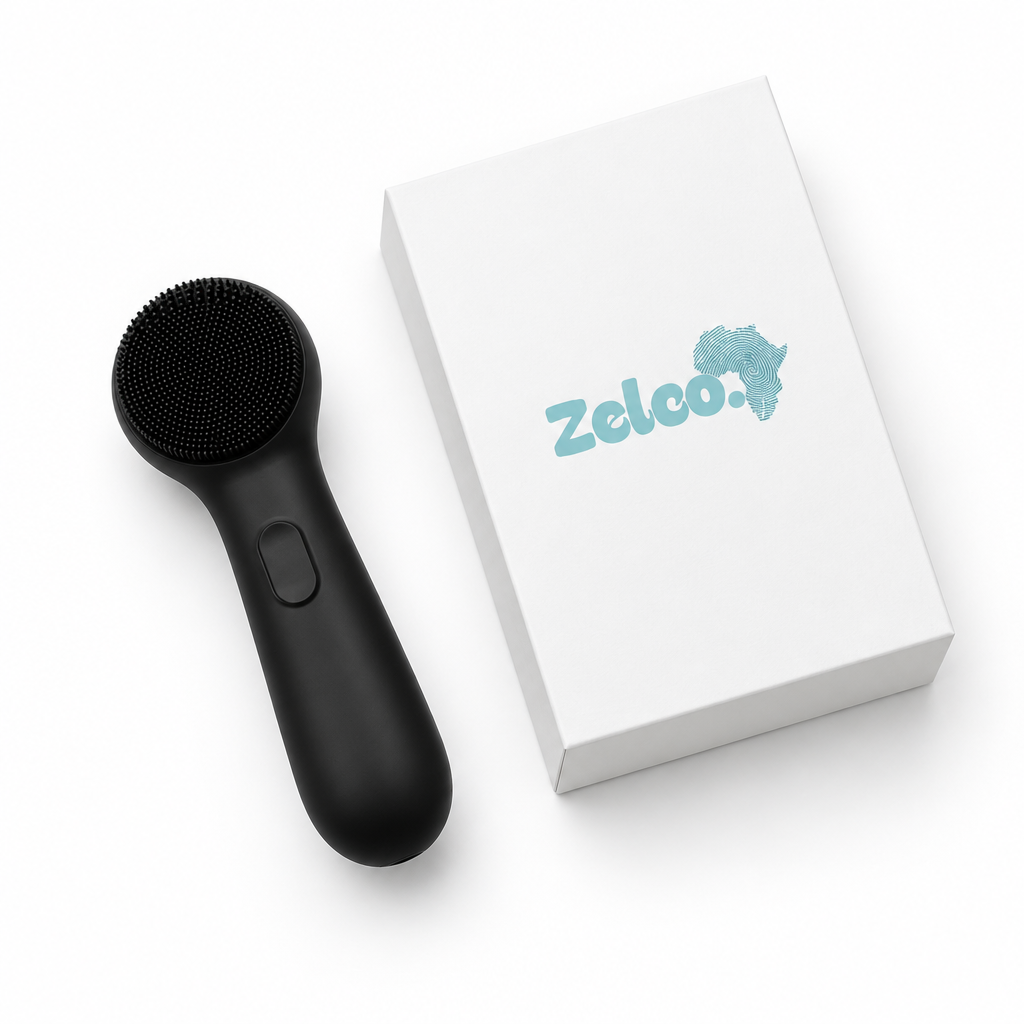 Zelco cleansing brush overhead flat lay